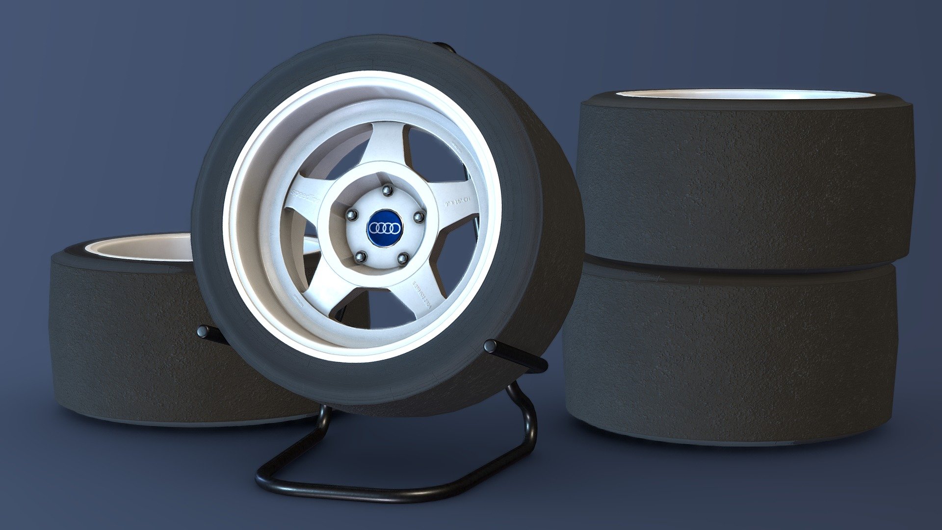 [UPDATED MODEL &amp; TEXTURES ON 21/03/2021]
5 spoke rally wheel found in the Audi Quattro A2.

(Originally] Modelled in Autodesk MAYA.

Remodelled in Autodesk 3DS MAX.

Textured in Substance Painter 3d model