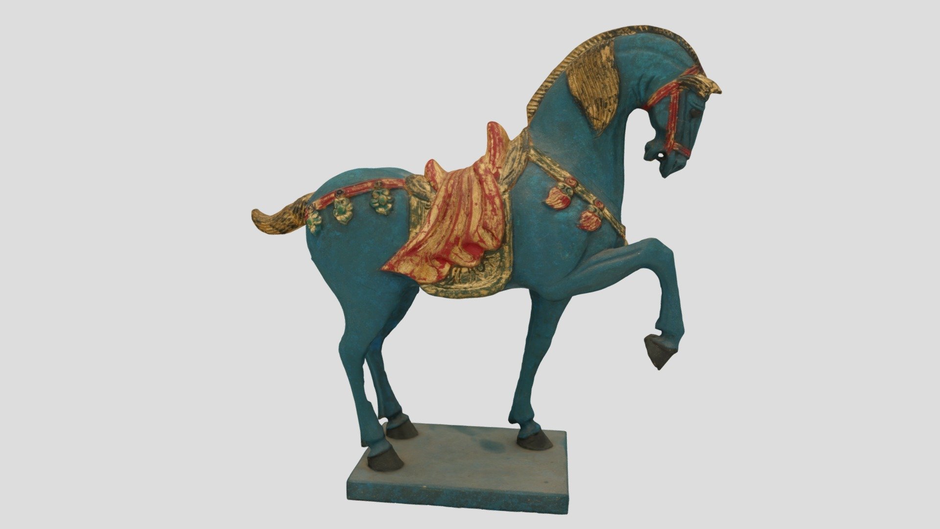 handmade artifact - Antique Wood Carving -Tang Horse Blue Medium 2 - Buy Royalty Free 3D model by YiShuShouZuo 3d model