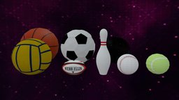 Set of Balls and Pin Object FREE Low Poly baseball, football, basketball, rugby, bowling, tennis, bowlingball, bowlingpin, tennisball, rugby-ball, ball, tennis-ball, vollyball
