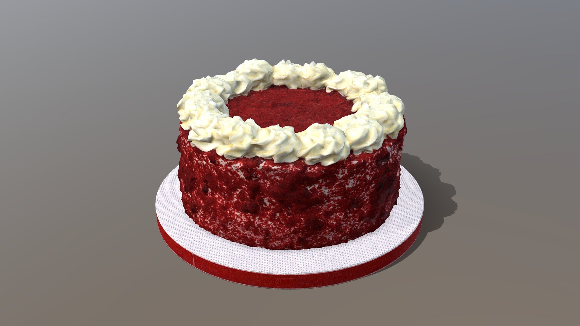 This premium Red Velvet Cake model was created using photogrammetry which is made by CAKESBURG Premium Cake Shop in the UK. You can purchase real cake from this link: https://cakesburg.co.uk/products/red-velvet-buttercream-cake?_pos=2&amp;_sid=a9ff9af21&amp;_ss=r

Textures 4096*4096px PBR photoscan-based materials Base Color, Normal, Roughness, Specular) - Red Velvet Cake - 3D model by Cakesburg Premium 3D Cake Shop (@Viscom_Cakesburg) 3d model