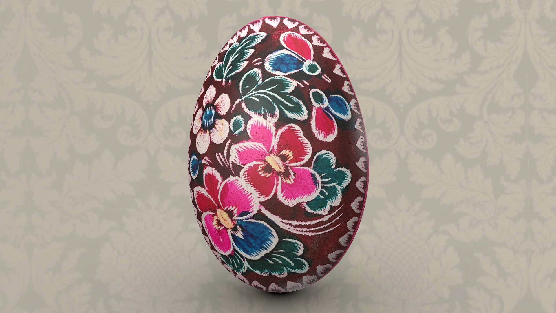 Floral colored egg for the traditional Easter gift. Calcium carbonate (eggshell); h 4,4 cm; dm 4 cm. Location: Volkskundemuseum Wien - Osterei - 3D model by noe-3d.at (@www.noe-3d.at) 3d model