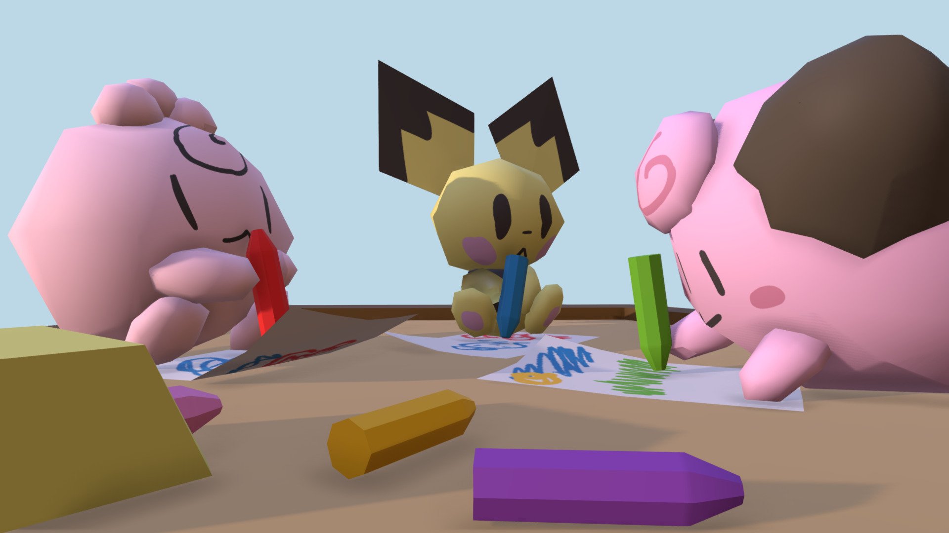 Some baby Pokemon spending their time at day care coloring 3d model