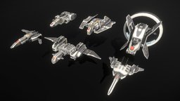 Fighter + Corvette Construction Kit fighter, bomber, starship, spacecraft, corvette, scout, game-ready, pbs, msgdi, asset, pbr, lowpoly, scifi, ship, space, spaceship