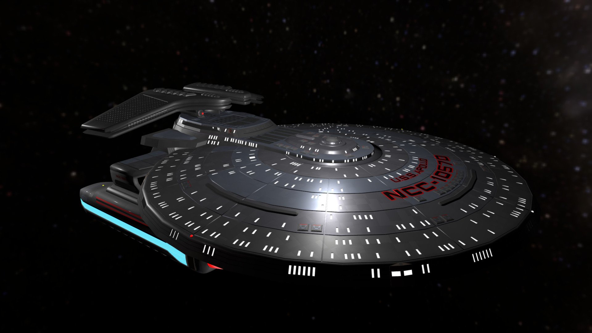 A textured obj model Apollo class spaceship ncc 10570 from Star Trek.
Made with Blender 2.79 - Apollo - Download Free 3D model by morenostefanuto 3d model