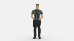 Young man in shiny trousers 0384 style, fashion, beauty, clothes, miniature, figurine, color, realistic, printable, trousers, success, dprint