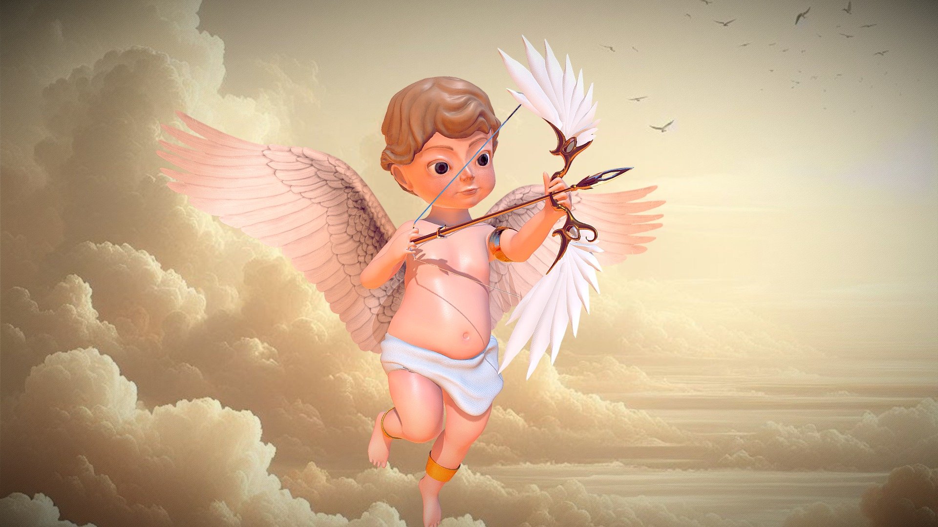 Our delightful character Cupid with a bow and arrow. This charming Cupid is perfect for Valentine's Day scenes or love-themed animations 3d model