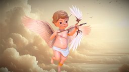 Valentine: Cupid with bow and arrow arrow, valentine, love, angel, cupid, cupidon, valentinesday, character, modeling, 3d, animation