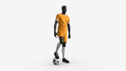 Male Mannequin in Soccer Uniform with Ball 02 shirt, football, template, shorts, clothes, player, mockup, soccer, boots, mannequin, team, uniform, jersey, posing, 3d, pbr, sport, ball, uppers
