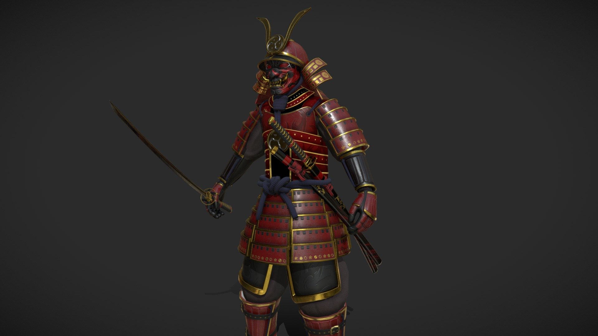 Samurai Armor PBR ready to Implement to any project - Red Samurai Armor - A Pose - Buy Royalty Free 3D model by naranjorojo 3d model