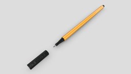 Pen 6 office, school, pencil, orange, household, drawing, line, sketch, painting, fine, ready, graphic, props, tool, artist, writing, write, fineliner, game, art, low, poly, home