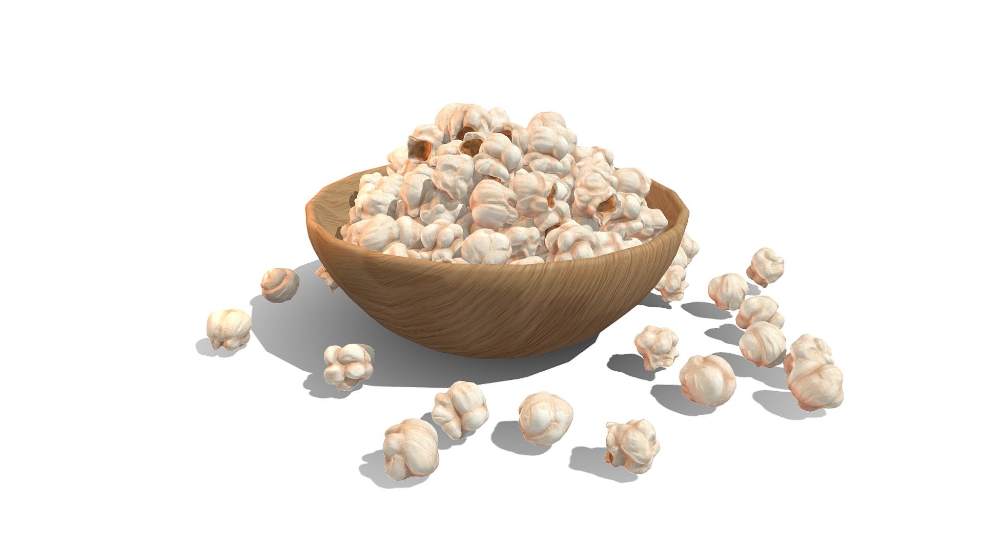 A Low Poly Bowl with Popcorn Model for Game-Ready in Realistic Style with PBR Textures !!

Bowl with Popcorn 3d model      
 
Files Include     

- Blender
- FBX
- OBJ
- DAE
- 3ds 

Seperate Materials per Objects  
 

Textures include 
- Base Color                        

- Normal                            

- Roughness                         

- Height                              

- Metallic                            


Features:
- Poly : 167,988
- Verts: 168,414

Texture Size 4096*4096  files PNG format                     


High-resolution textures, UV unwrapped.             
 

Clean topology, Non-overlap UVs                        
 


Thanks you very much for Your Support my Models Asset and Hoping that my models are useful for your Project :)                   

You can give a likes and leave a review if you like its!!    
 
  

If the files has problems or have any question, please contact me 3d model
