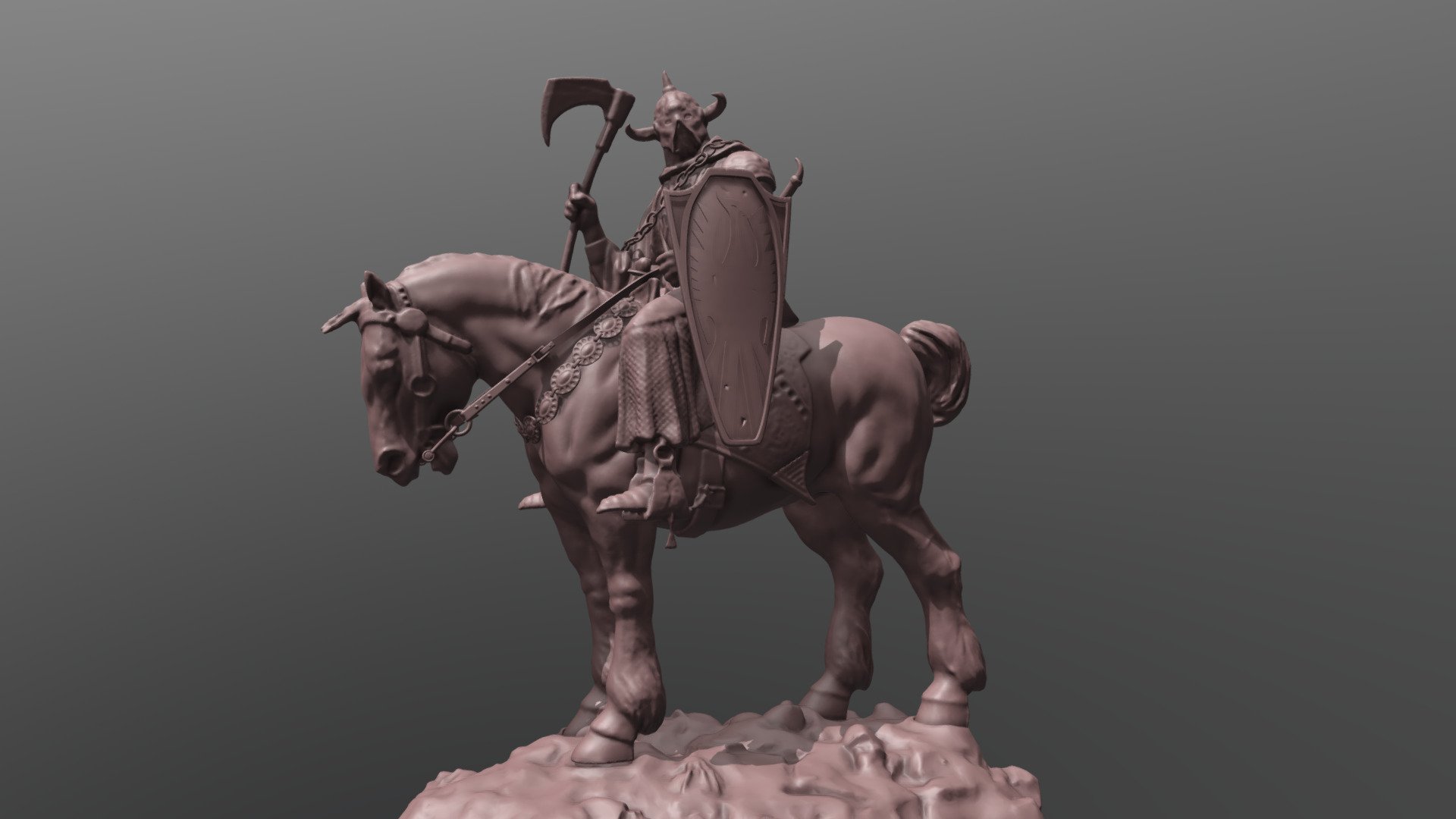 This is a scan of the Mobius model of Frazetta's iconic painting, the Death Dealer.  The majority of this model is scanned, however some of the smaller parts, like the shield, the sword, chain, bridle and reins were recreated in Solidworks, as they were too small to scan properly.

The model is actually comprised of a few separate parts for easy 3D printing.  The original parts add up to more than 1GB of data, but had to be reduced dramatically to fit within the 50MB maximum upload size 3d model