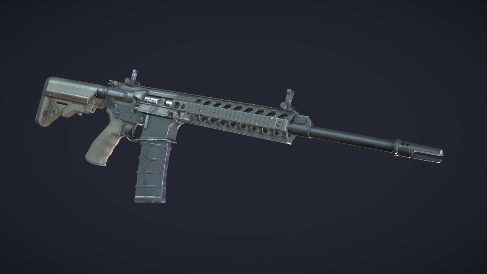 LMT New Zealand Reference Rifle

Not done with the materials yet as I want it to look even more like a gun that's built up from different parts 3d model