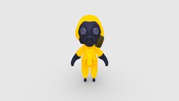 Cartoon Chemical protective member people, gasmask, laboratory, clothes, coat, virus, science, radiation, scientific, protective, epidemic, lowpolymodel, biochemical, handpainted, medical, clothing