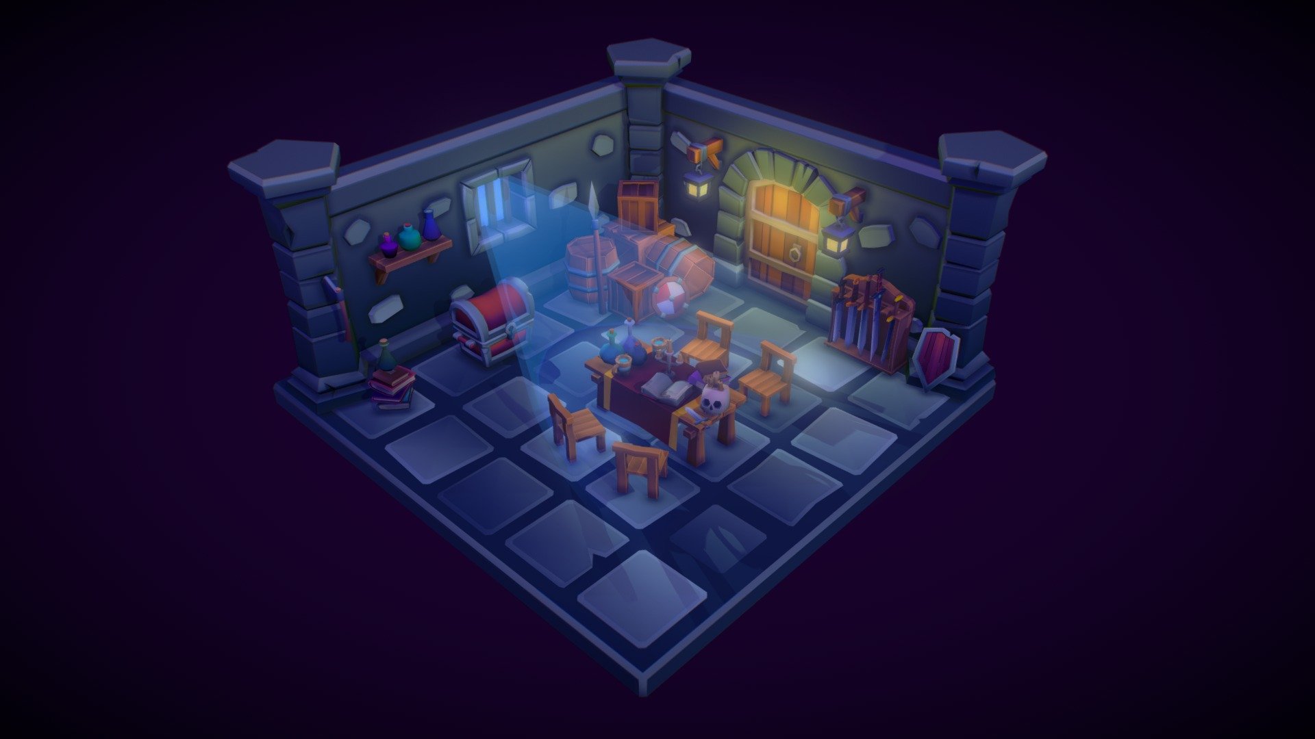 Stylized low-poly scene of a fantasy dungeon made with Blender and Photoshop. Textured with lazy unwrapping and gradient textures technique.

Check out my Arstation for a Unity version with real volumetric lights and particles: https://www.artstation.com/artwork/gJ1PRe

I will be grateful for your feedback, don’t forget to like it. Thanks! - Fantasy Dungeon - 3D model by HalfAsleepArtist 3d model