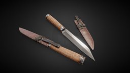 Medieval/Fantasy Knife prop, weapon, knife, blender, lowpoly, gameasset, gameready, quixelmixer, noai