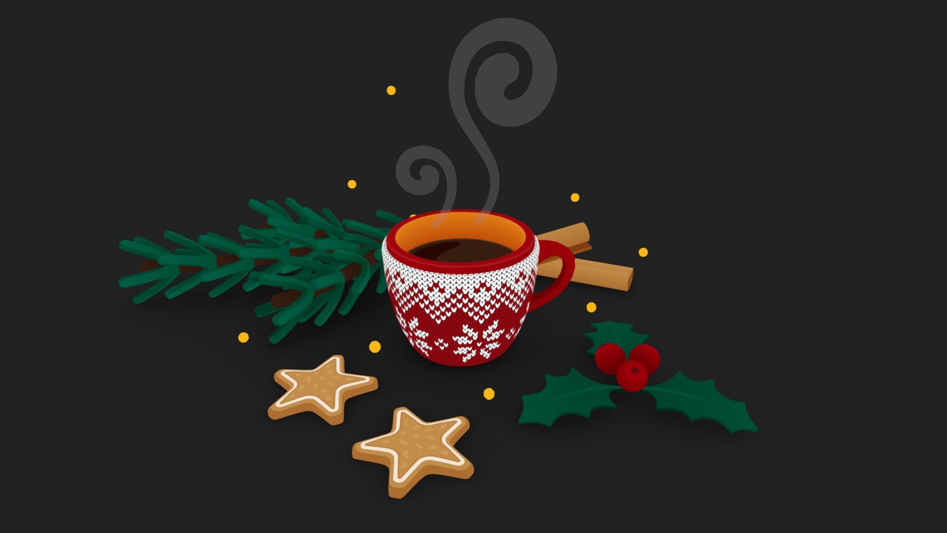 Merry christmas and happy new year Sketchfab!

Christmas scene with cup in a sweater, pine branch, holly, cookies, cinnamon and lights.
All models supports multiple subdivisions.
Bright vector textures.
Files: .c4d, .fbx, .obj, .mtl, + textures 3d model