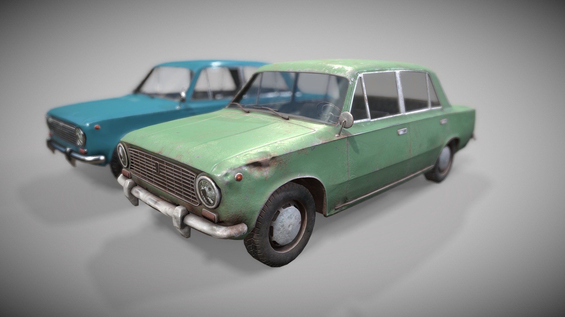 Low poly Russian car.

1874 polys

2 sets of PBR textures at 4096x4096 (colour, metallic, AO, normal and roughness). Glass texture for the old dirty window is 2048x2048.

Also included is both .psd colour files for ease of changing colours 3d model