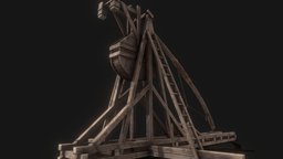 PBR Trebuchet (Animated) wooden, french, medieval, historical, industry, machine, battle, launcher, thrower, tension, contraption, torsion, stone, wood, war, industrial, history