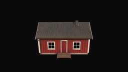 old cabin red, cabin, scandinavian, pbr, lowpoly, house, gameready