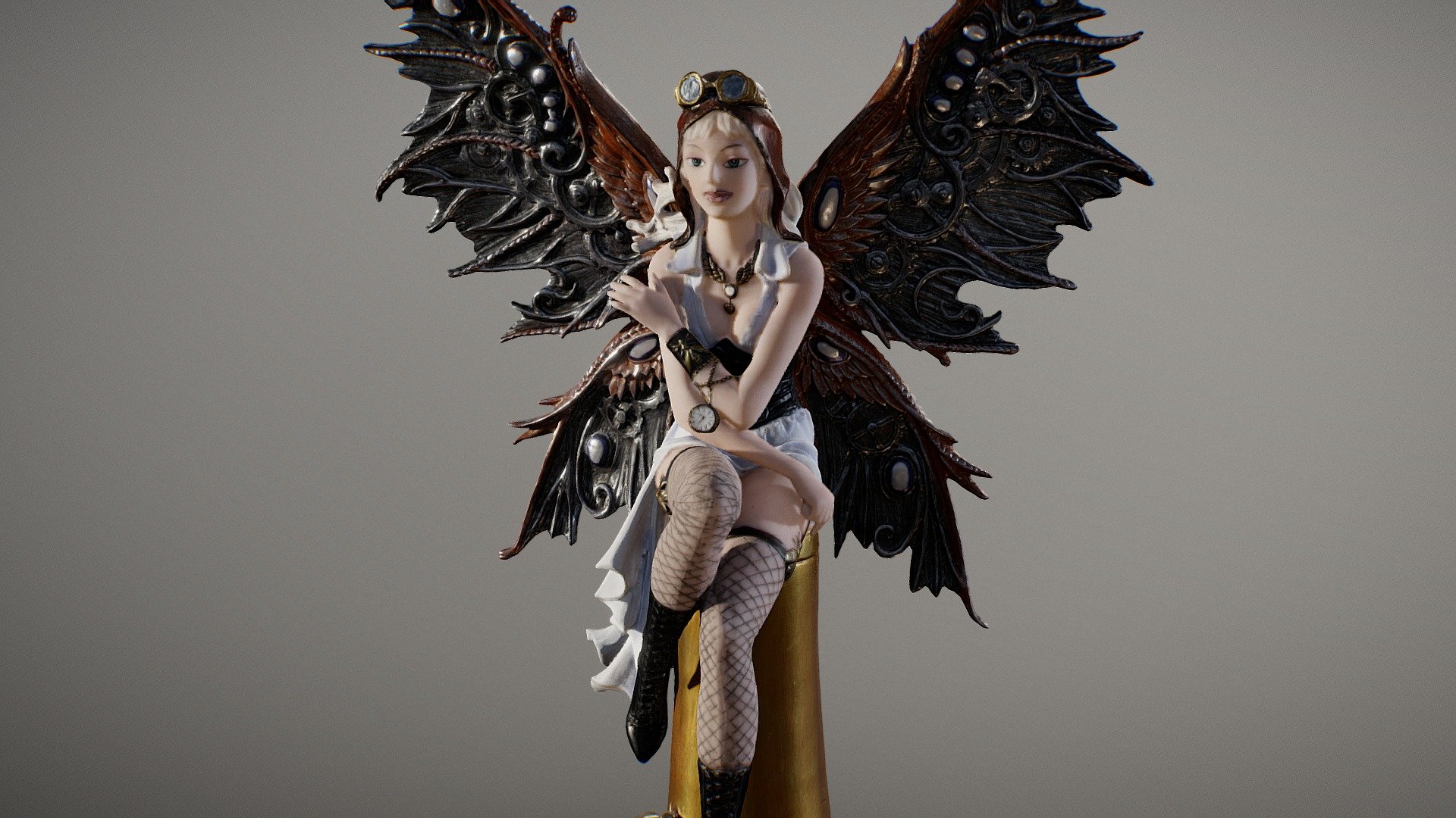 ** Steampunk Aviator Fairy **

Pacific Giftware 11.38 Inch Aviator Steampunk Large Winged Fairy Statue Figurine

23.5 x 10.9 x 28.1 cm (103 micrometers per texel @ 4k)

Scanned using advanced technology developed by inciprocal Inc. that enables highly photo-realistic reproduction of real-world products in virtual environments. Our hardware and software technology combines advanced photometry, structured light, photogrammtery and light fields to capture and generate accurate material representations from tens of thousands of images targeting real-time and offline path-traced PBR compatible renderers.

Zip file includes low-poly OBJ mesh (in meters) with a set of 4k PBR textures compressed with lossless JPEG (no chroma sub-sampling) 3d model