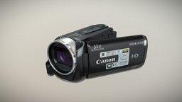 Canon Vixia HF R40 Black camcorder cinema, film, hd, make, picture, camera, motion, movie, recorder, held, hand-held, camcorder, videocamera, low-poly, 3d, low, poly, model, digital, video, hand
