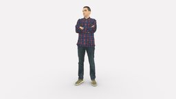 Man in blue red tshirt close Pose 0866 red, style, tshirt, people, fashion, clothes, miniatures, realistic, character, 3dprint, model, man, blue
