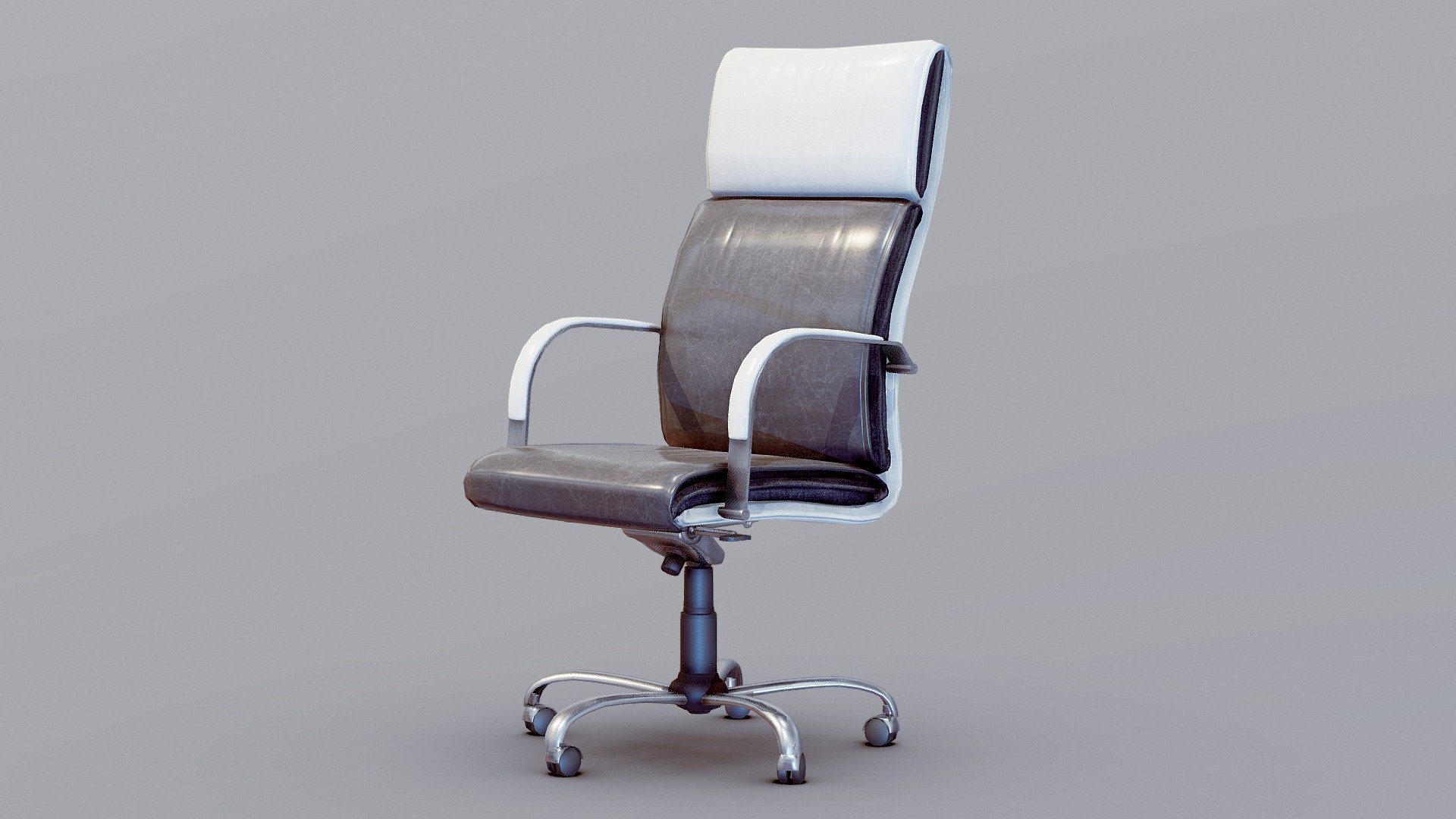Low Poly PBR Game-Ready Model of Leather Office Armchair On Wheels.

Technical Info:



Textures: In the scene included 4 textures: Base Color (Diffuse), Normal Map, Glossiness (Inverted of Roughness), Metalness. The resolution of the textures is 2048x2048. File format: PNG.



Polygons Count: 7,574 Polys.



Original Messures: Width: 60 cm (23,6 ″), Depth: 64 cm (25,2 &ldquo;), Height: 110 cm (43,3 &ldquo;)



UV Mapped: Yes



Original Model Format: FBX



Description:
Height-adjustable recliner with swivel seat, epoxy coated steel legs, 5 polypropylene wheels 3d model