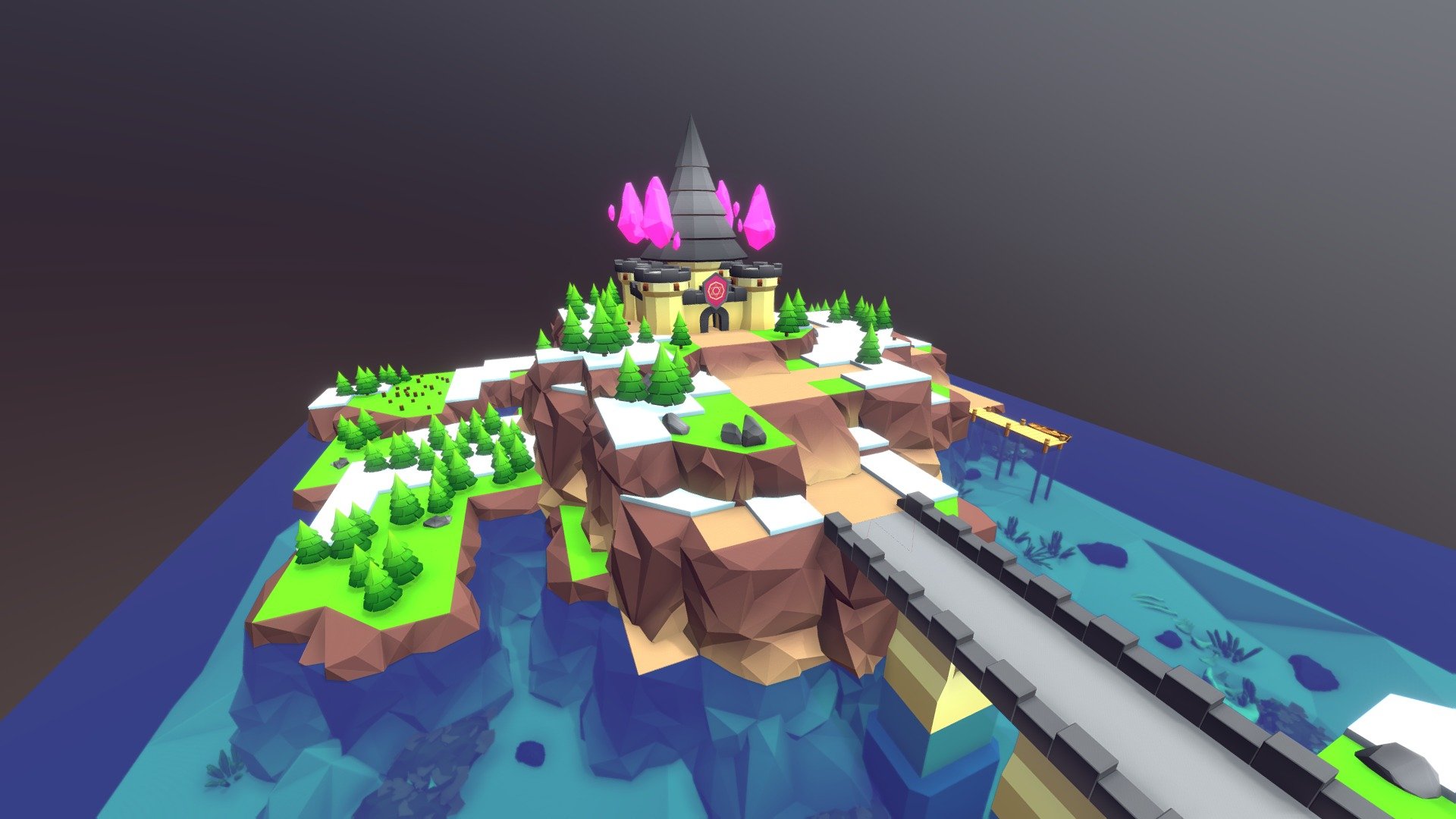 Low poly scene created with modular assets that i developed for a game jam 3d model