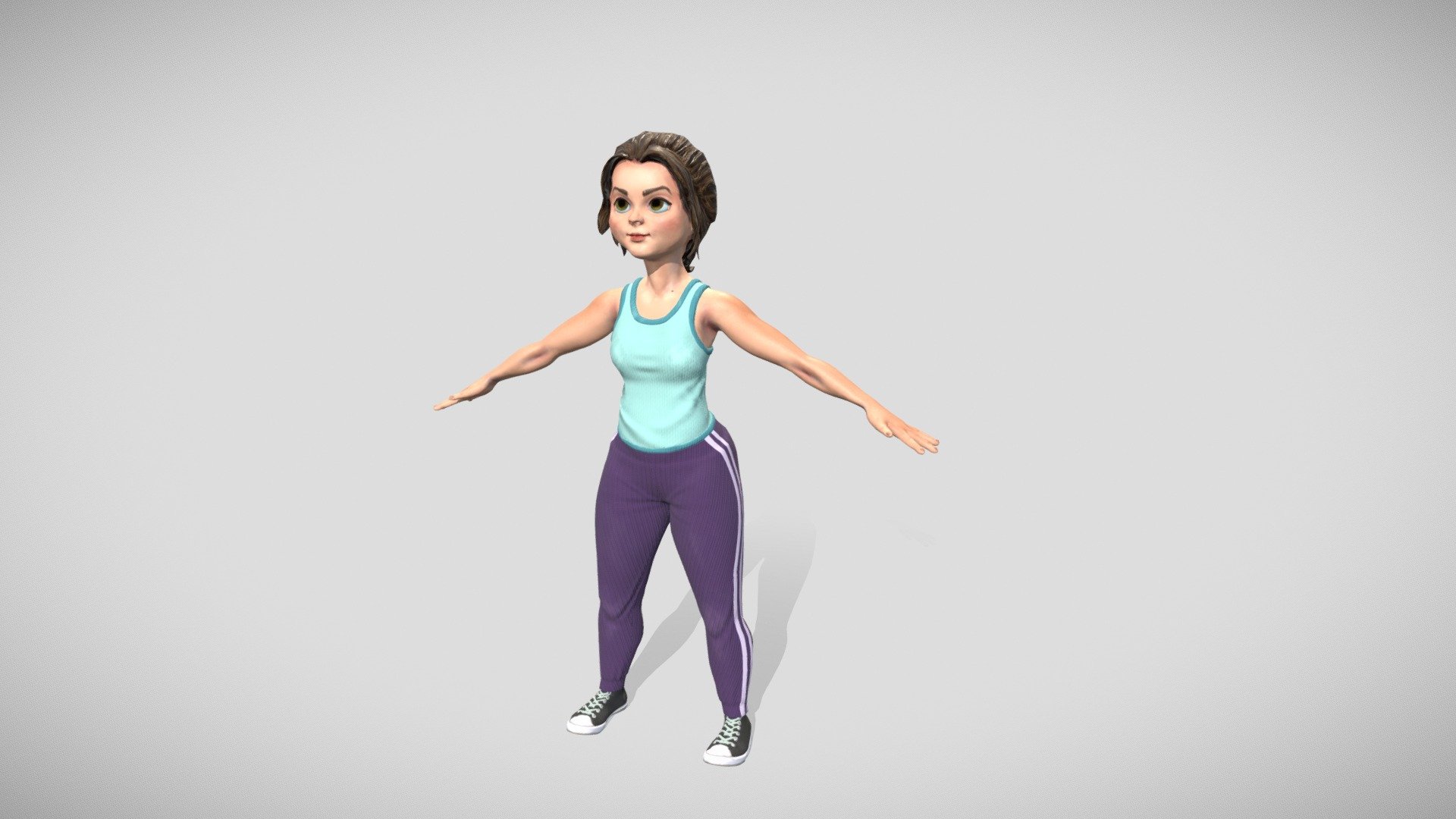 low poly model of a sporty girl. File format - obj, fbx textures - 4096*4096, tif pbr metall-roughness tris - 14196 vert - 7120 - Cartoon girl in sportswear and sneakers - Download Free 3D model by spartankaKst 3d model