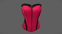 Faux Pink Silk Black Lace Overlay Corset