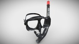 Scuba Goggles And Snorkel diving, goggles, scuba, goggle, mask, breathing, snorkel, snorkeling, scuba-diver, scuba-gear, low-poly, female, free, male, breathing-mask, scuba-diving