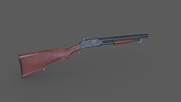 Winchester 1897 pump, trench, action, army, classic, firearms, winchester, pump-action, 1897, m97, weapon, low-poly, pbr, military, shotgun, gun, war, winchester1897