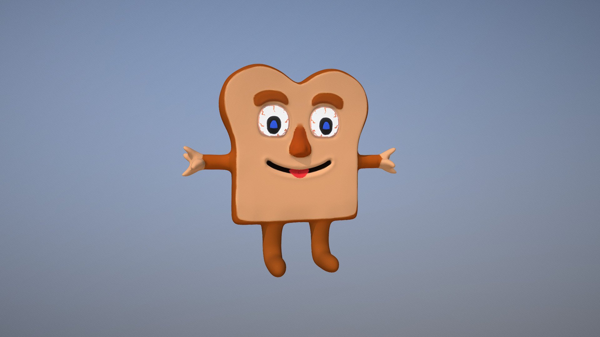 3D Cartoon Toast - A 3D sculpt of a piece of toast with arms, feet, eyes, nose, and a small mouth 3d model
