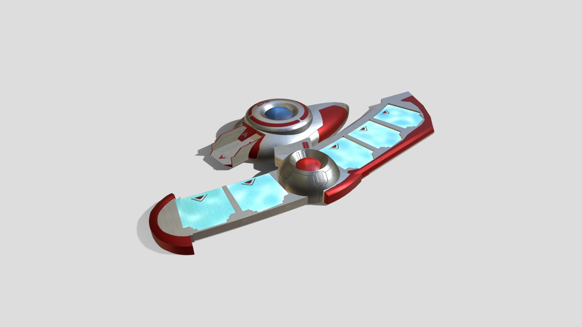 This is the Red Academy Duel Disk from the Anime Yu-Gi-Oh GX in low poly. 

I modeled it on the design of the anime but textured it with a mix of the real one and my imagination.

Hope you'll like it 3d model