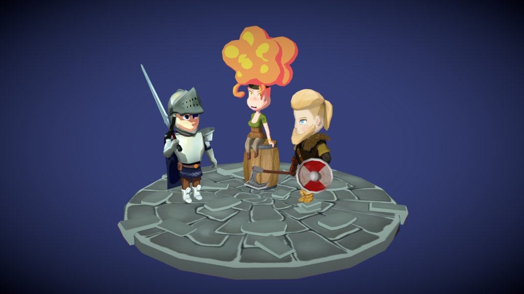 Diorama of three characters I created for a video game idea.

While I was playing Dark Souls I came up with the idea of making a brawler video game with fantasy role-playing characters but with a cartooney look. I did this little project just for fun 3d model