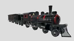 Old Steam Locomotive Train train, steampunk, locomotive, old, insides, lowpoly, steam, gameready