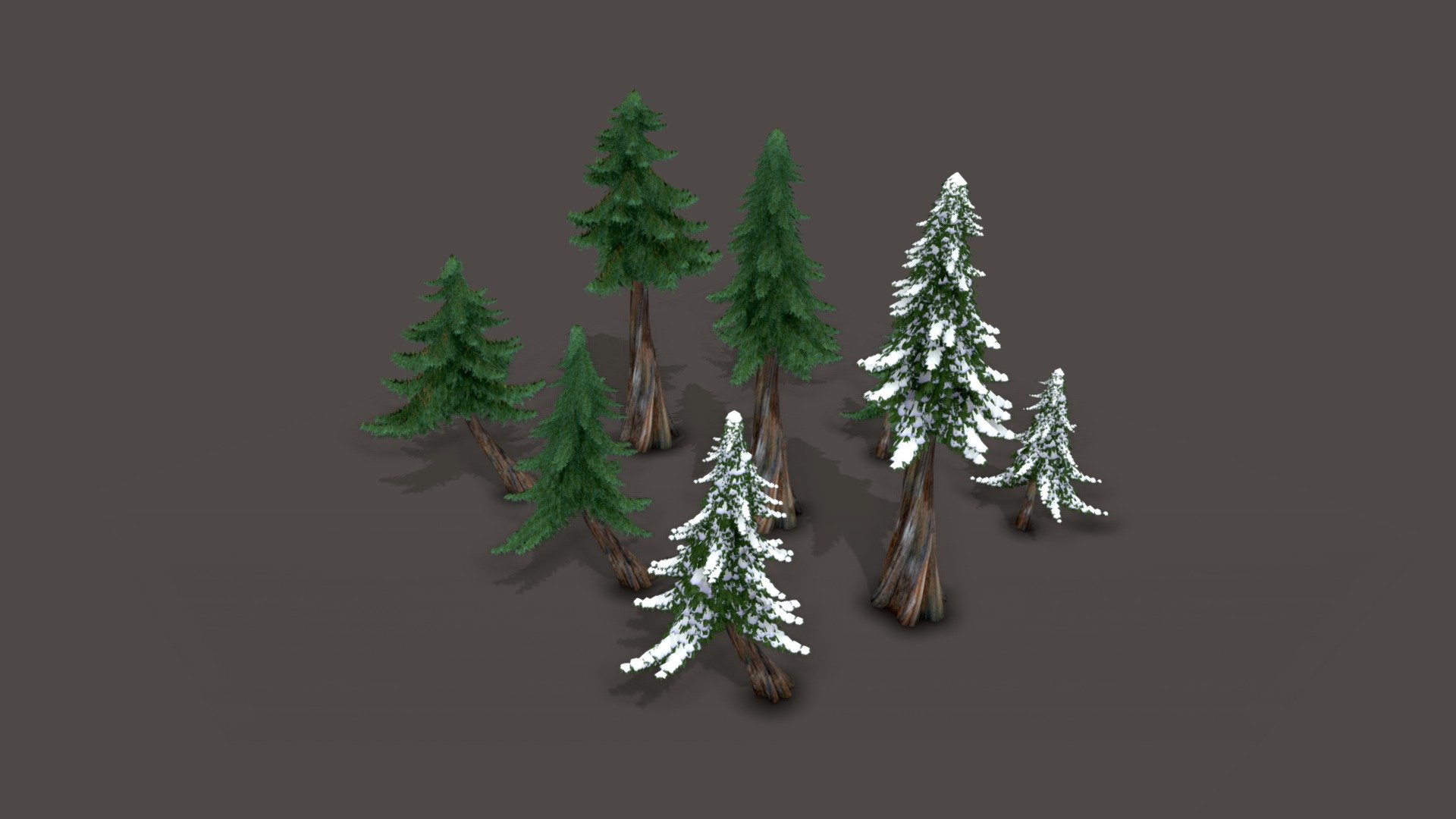 Sequoia trees kit made in Houdini, I can quickly make new unique trunk shapes upon request.

Well-optimized + LODs (high poly, low poly)

Tileable PBR bark textures to adjust look 2048x2048

1024x1024 Foliage texture w/ alpha (with and without snow) - Tree Kit Game Ready - Buy Royalty Free 3D model by Stewart MacLean (@stewartstm) 3d model