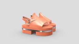 High Platform Flat Sandals base, leather, high, platform, fashion, girls, accessories, clothes, buckle, brown, unique, summer, shoes, sandals, straps, toe, casual, womens, sole, wear, unusual, peep, pbr, low, poly, female