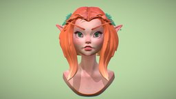 Ginger elf girl elf, ginger, freckles, girl, cartoon, bust, zbrush, fantasy