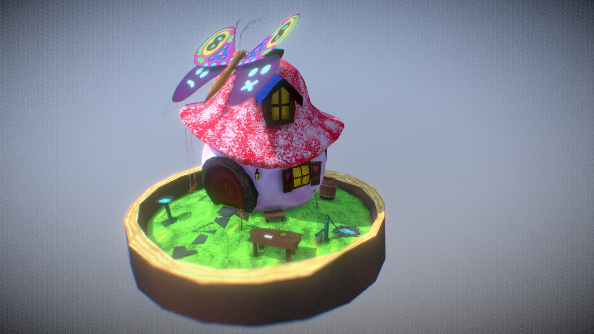 First project - one week, max 5.000 triangles - Fairy Mushroom House - 3D model by CuddleScootaloo 3d model