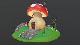 mushroom house cute, mashroom, cartoon, house, home