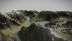 Valley Mountain River Landscape landscape, terrain, scenery, valley, mountains, heightmap, height-map, landscape-architecture, unrealengine4-unity5, gamereadyasset, sceneprops, mountain-landscape, gamereadyasset3d