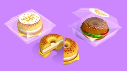 Bagel Sandwiches food, cafe, breakfast, fastfood, lunch, bagel, bagels, sandwiches, handpainted, unity, unity3d, cartoon, lowpoly, stylized, modular, noai