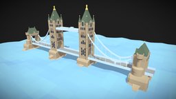 Lowpoly Tower Bridge scene, tower, historic, london, exterior, monument, landmark, cityscene, towerbridge, architecture, city, structure, building, bridge