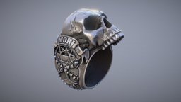 Memento Mori Skull Ring jewelry, silver, biker, grotesque, memento, mori, metalcasting, accesoire, 3dprint, asset, skull, zbrush, ring