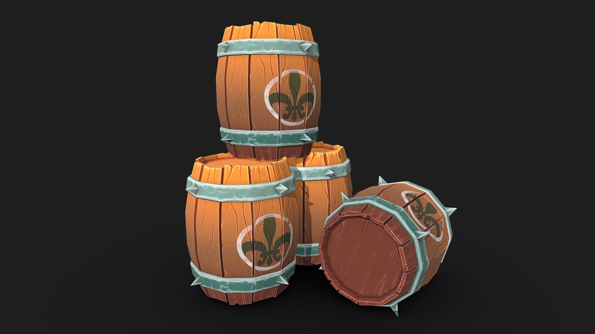 Low-poly Barrels, done with blender, zbrush and substance painter 3d model