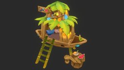 Jungle Shelter fruit, cocktail, cartoony, cartoonish, seashell, safety, jungle, shelter, leafs, cozy, wooden-house, woodhome, gameart, gameasset, home, stylized