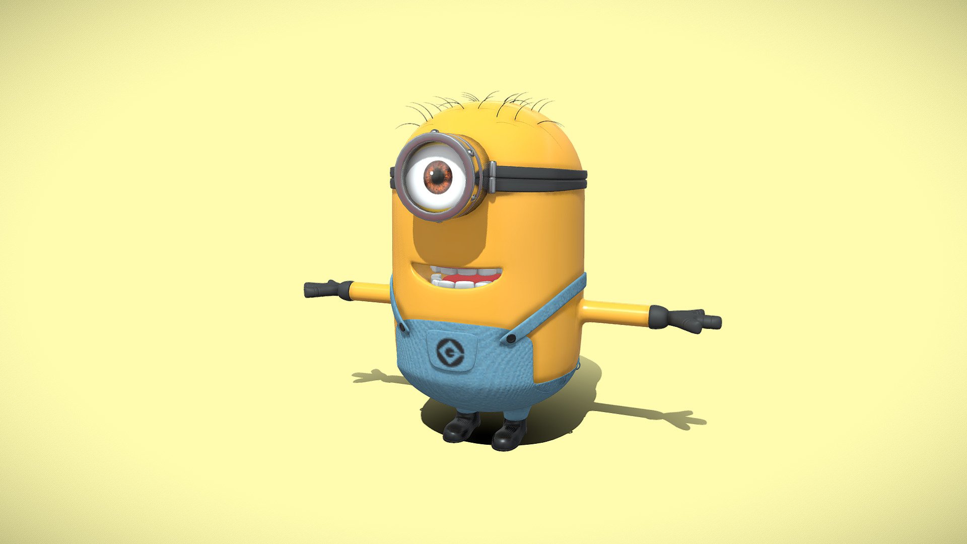 This delightful 3D model brings to life Stuart, one of the iconic Minions from the beloved Despicable Me franchise. Stuart is characterized by his one eye, playful demeanor, and overall charm. The model faithfully captures Stuart's endearing features, including his distinctive goggle-eyed expression, blue overalls, and mischievous grin. Every detail, from the texture of his yellow skin to the stitching on his overalls, is meticulously crafted for a delightful and accurate representation of this beloved animated character. Whether you're a fan of the movies or simply looking to add a touch of whimsy to your 3D projects, Stuart the Minion is sure to bring joy and personality 3d model