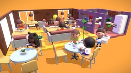 Low Poly characters in a street cafe food, toon, cute, cafe, restaurant, cook, kitchen, waiter, character, cartoon, lowpoly